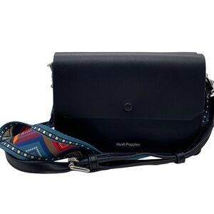Hush Puppies Crossbody Shoulder Bag Black Vegan Leather Convertible
